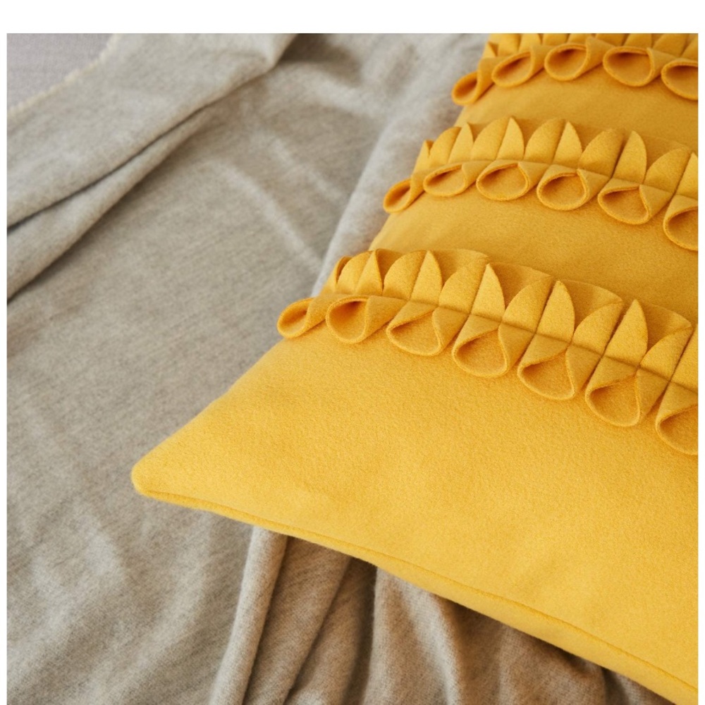 Wool Blend Solid Cushion Covers Mustard Yellow - Picture 4 of 8